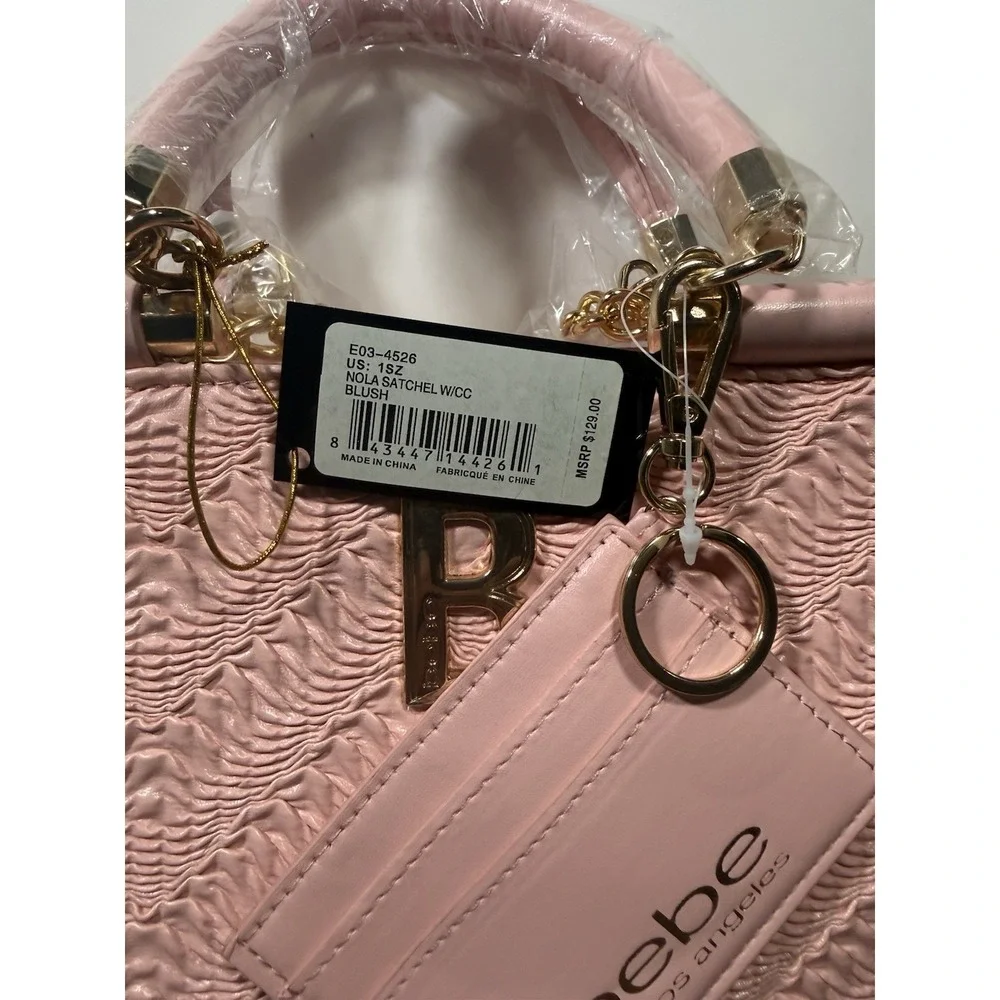 bebe Nola Small Satchel/Top Handle Crossbody Blush Quilted w/Strap NWT